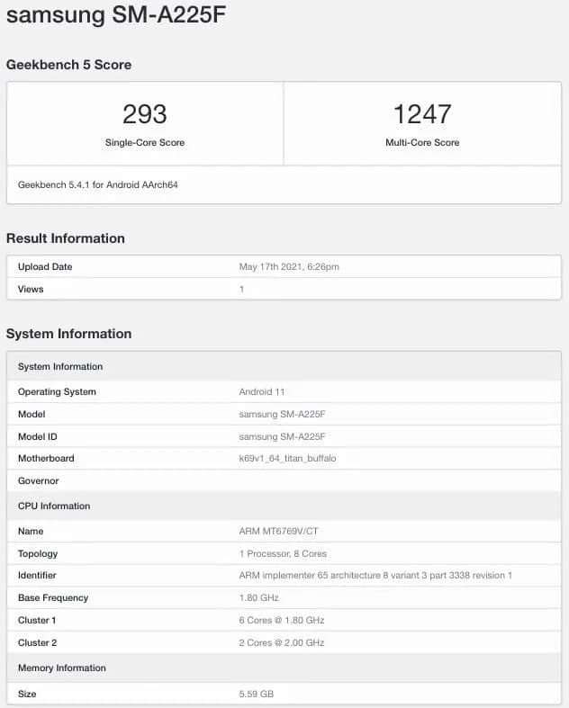 Geekbench上三星Galaxy  A22 4G有望和Galaxy  A22 5G一起出現(xiàn)