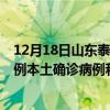 12月18日山東泰安最新疫情消息今天實時數據通報：新增0例本土確診病例和0例無癥狀感染者