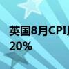 英國(guó)8月CPI月率 0.3%，預(yù)期0.3%，前值-0.20%