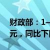 財政部：1—8月證券交易印花稅收入653億元，同比下降55.5%