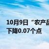 10月9日“農(nóng)產(chǎn)品批發(fā)價(jià)格200指數(shù)”為133.60，較前一日下降0.07個(gè)點(diǎn)